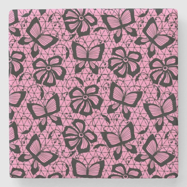 lace pattern with butterflies stone coaster (Front)