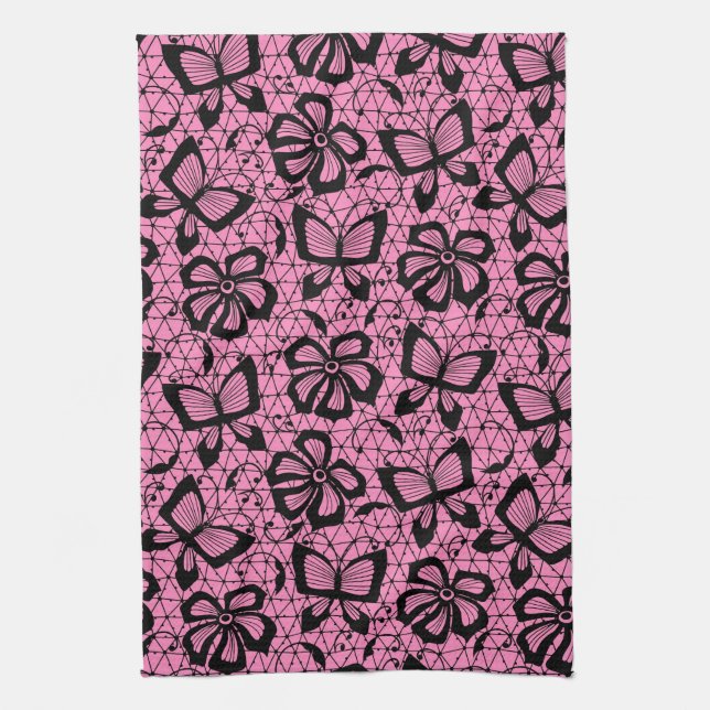 lace pattern with butterflies tea towel (Vertical)