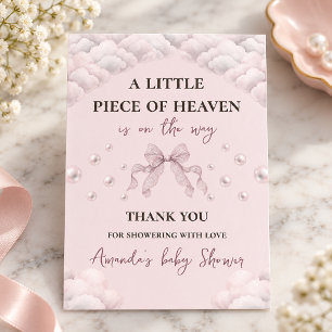 Lace Pearl Piece Of Heaven Pink Bow Baby Shower Thank You Card