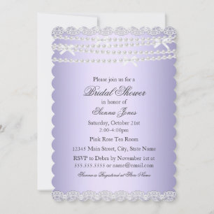 Lace & Pearl Purple Bridal Shower Invitation