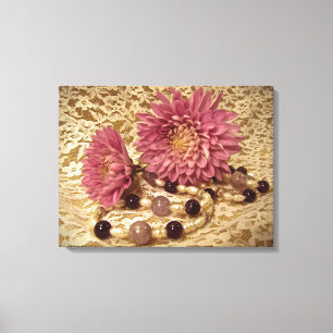 Lace, Pearls and Mums Canvas Print