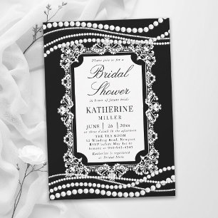 Lace Pearls Classic Black White Bridal Shower Invitation