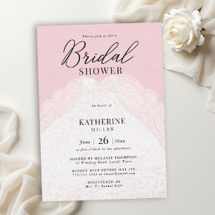 Lace Pearls Dress Blush Pink Elegant Bridal Shower Invitation