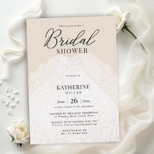 Lace Pearls Dress Ecru Beige Elegant Bridal Shower Invitation