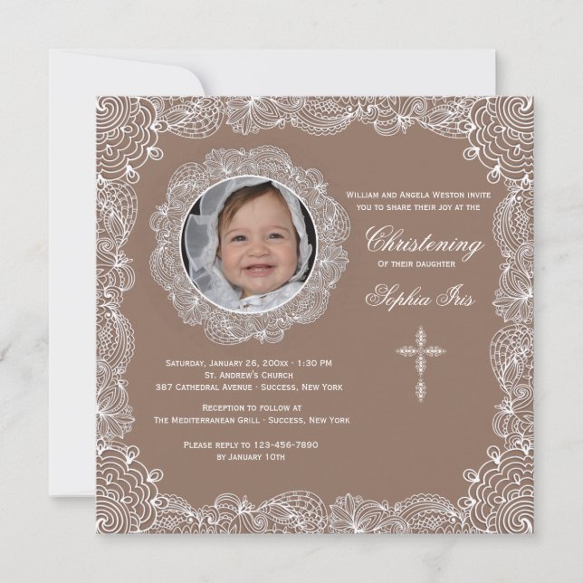 Lace Photo Frame White Invitation (Front)