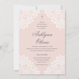 Lace Pink Baptism & Christening Invitation