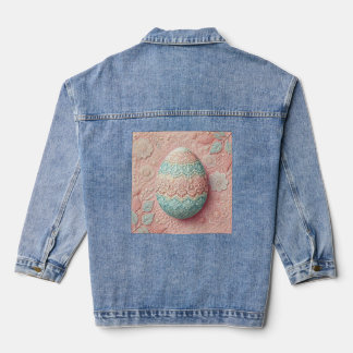 Lace pink blue pastel floral Easter egg drawing Denim Jacket