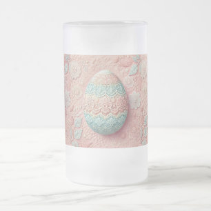 Lace pink blue pastel floral Easter egg drawing Frosted Glass Beer Mug