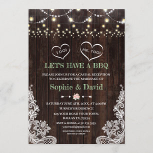 Lace Pink Blush Floral String Lights Barn I DO BBQ Invitation