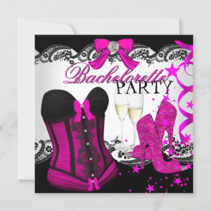 Lace Pink Corset Champagne Bachelorette Birthday Invitation