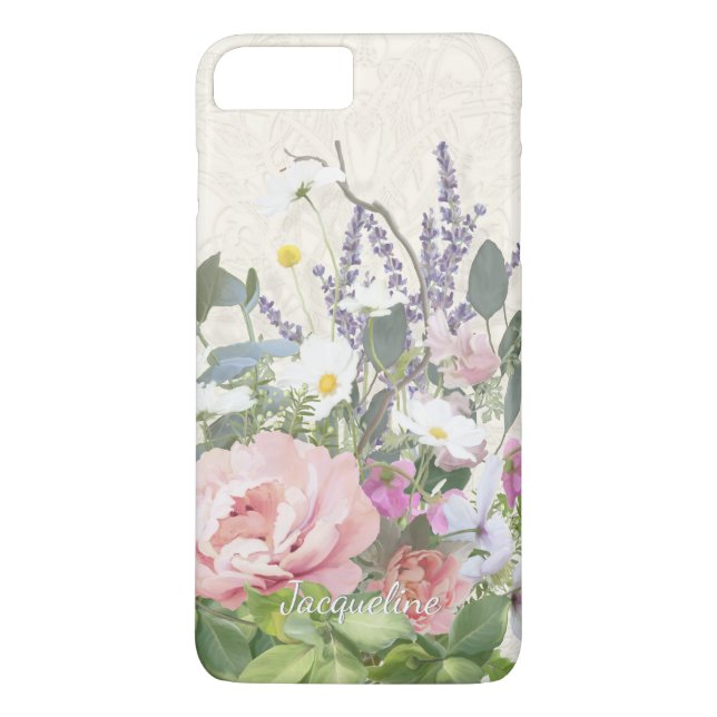 Lace Pink Peony Floral w Wild Flowers Hand Painted Case-Mate iPhone Case (Back)