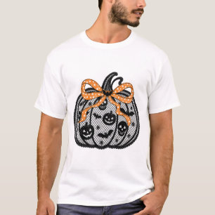 Lace Pumpkin Bow Cute Halloween T-Shirt