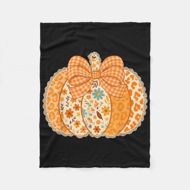 Lace Pumpkin Coquette Bow Thanksgiving Fall Girly  Fleece Blanket (Front)