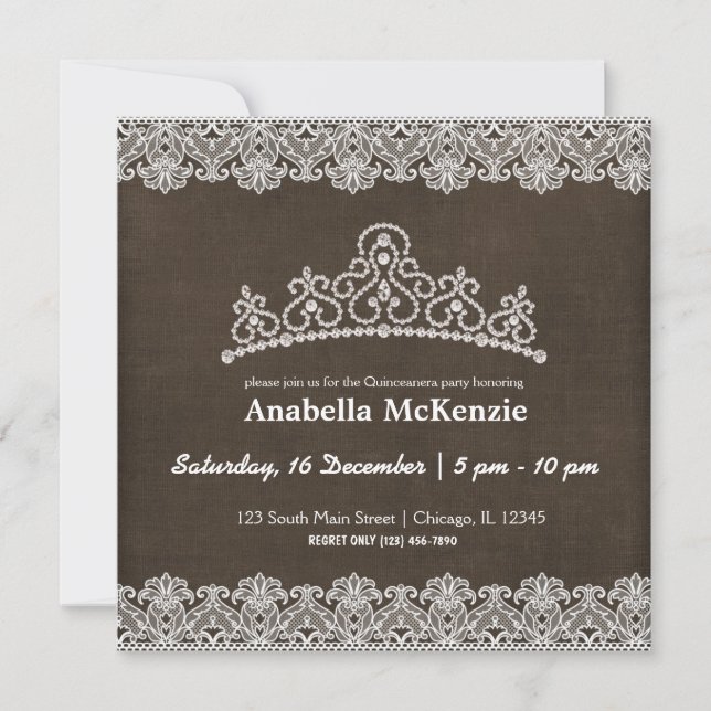 Lace Quinceanera (Brown) Invitation (Front)