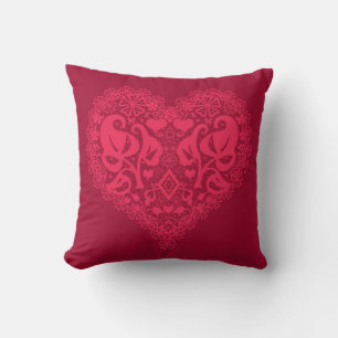 Lace red heart leaves floral lacy Valentines Day r Cushion