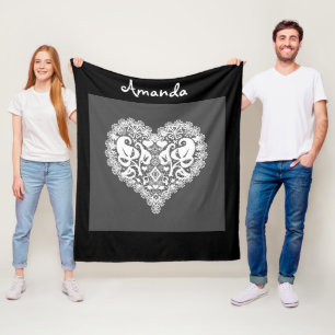 Lace red heart leaves floral lacy Valentines Day r Fleece Blanket