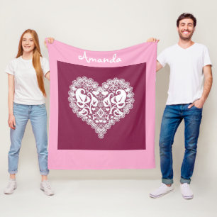 Lace red heart leaves floral lacy Valentines Day r Fleece Blanket