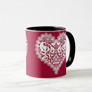 Lace red heart leaves floral lacy Valentines Day r Mug