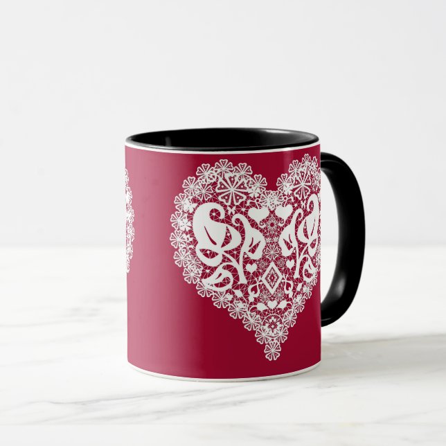Lace red heart leaves floral lacy Valentines Day r Mug (Front Right)