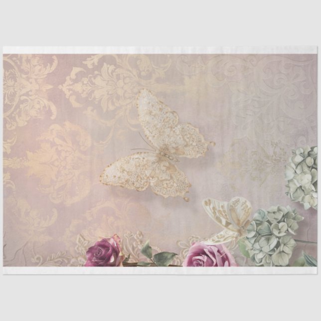 Lace Reverie Butterfly, Damask, Floral Fantasy Tissue Paper (Front)