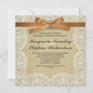 lace ribbon & burlap rustic rehearsal dinner invitation