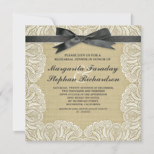 lace ribbon & burlap rustic rehearsal dinner invitation