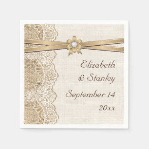 Lace, ribbon flower & burlap wedding napkin