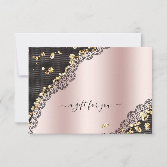 Lace Rose Gold Metallic Glitter Gift Certificate (Front)