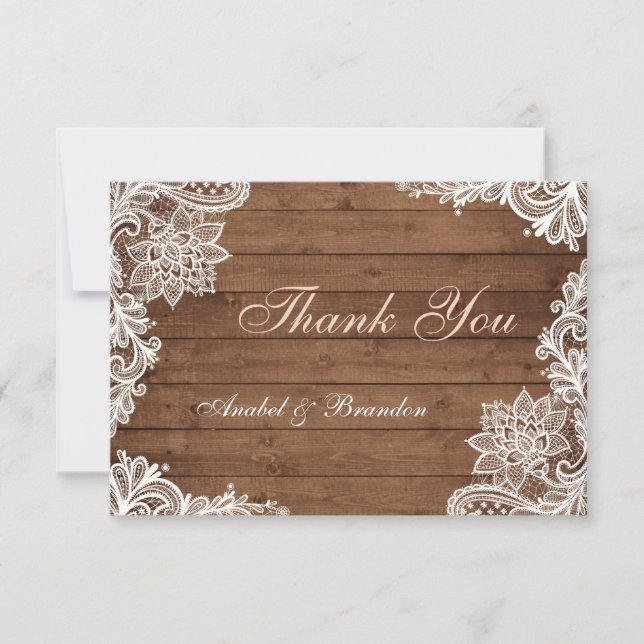 Lace Rustic Wood Thank You Card (Front)