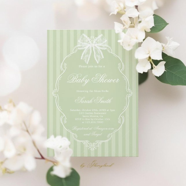 Lace Sage Green Baby Shower Invitation (Creator Uploaded)