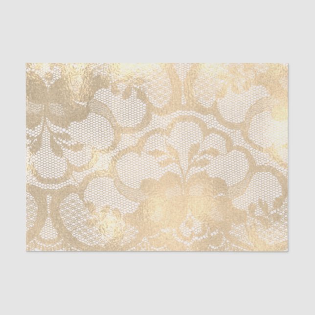 Lace Sepia Faux Gold Floral Girly Glam Lux Tissue Paper (Front)