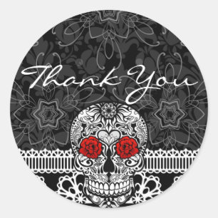 Lace Sugar Skull Day of the Dead Thank You Classic Round Sticker