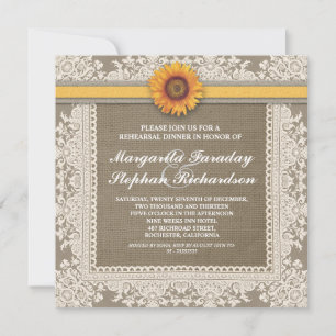 lace sunflower & burlap rehearsal dinner invites