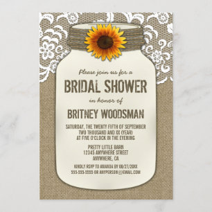 Lace Sunflower Mason Jar Bridal Shower Invitations