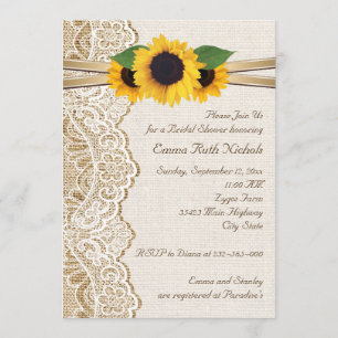 Lace & sunflowers on burlap wedding bridal shower invitation