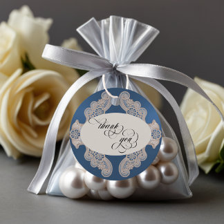 Lace Thank You - Blue Favour Tags