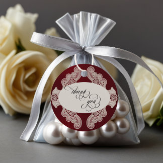 Lace Thank You - Burgundy Favour Tags