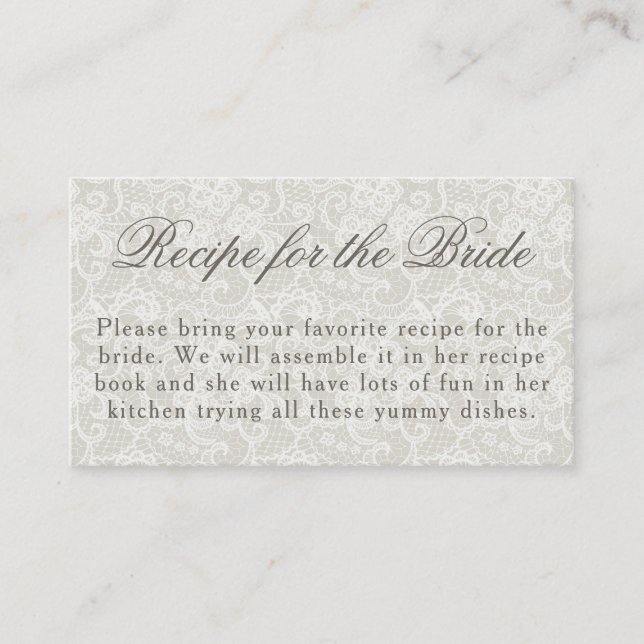 Lace Theme Ivory Bridal Shower Recipe Request Enclosure Card (Front)