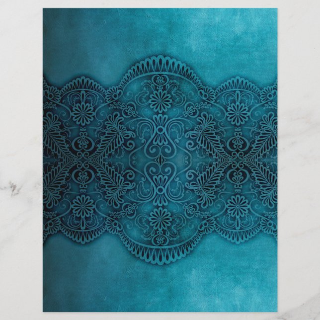 Lace Turquoise Grunge Scrapbooking Craft Paper (Front)