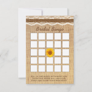 Lace & Twine Sunflower Burlap Bridal Shower Bingo