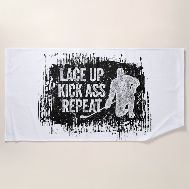 Lace Up. Repeat. (hockey) Beach Towel (Front)