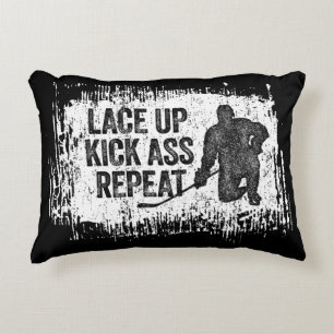 Lace Up. Repeat. (hockey) Decorative Cushion