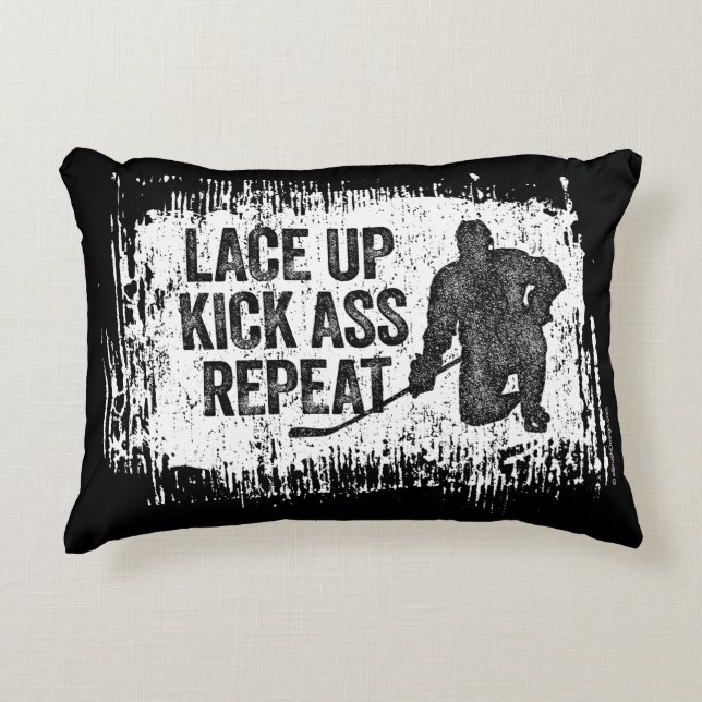 Lace Up. Repeat. (hockey) Decorative Cushion (Front)