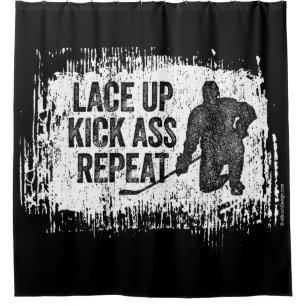 Lace Up. Repeat. (hockey) Shower Curtain