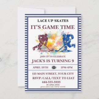 "Lace Up Skates, It's Game Time" Ice Hockey  Invitation