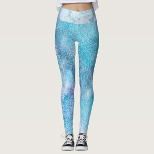 *~* Lace Waist Texture Watercolor Blue Turquoise Leggings