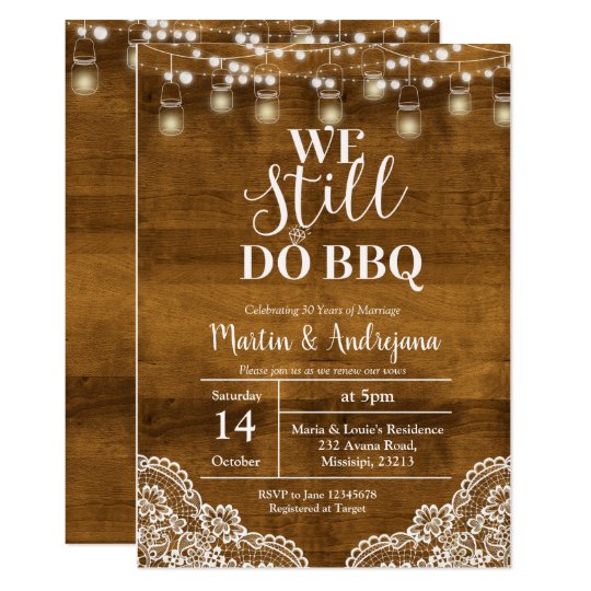 Lace Wedding  Anniversary  We Still do BBQ  invite  Zazzle co uk