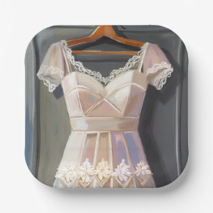 Lace Wedding Dress   Bridal Gown Watercolor Paper Plate