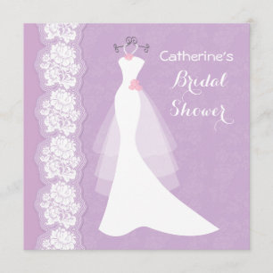 Lace, wedding dress on purple Bridal Shower Invite