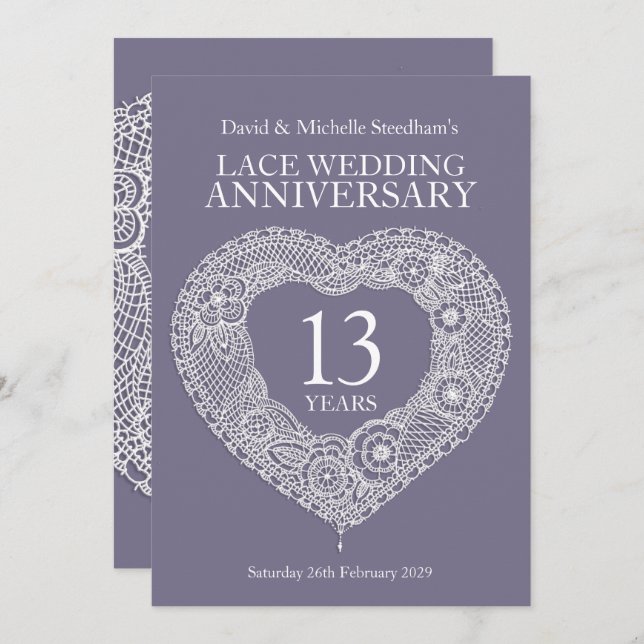 Lace wedding heart 13 years party invitations (Front/Back)